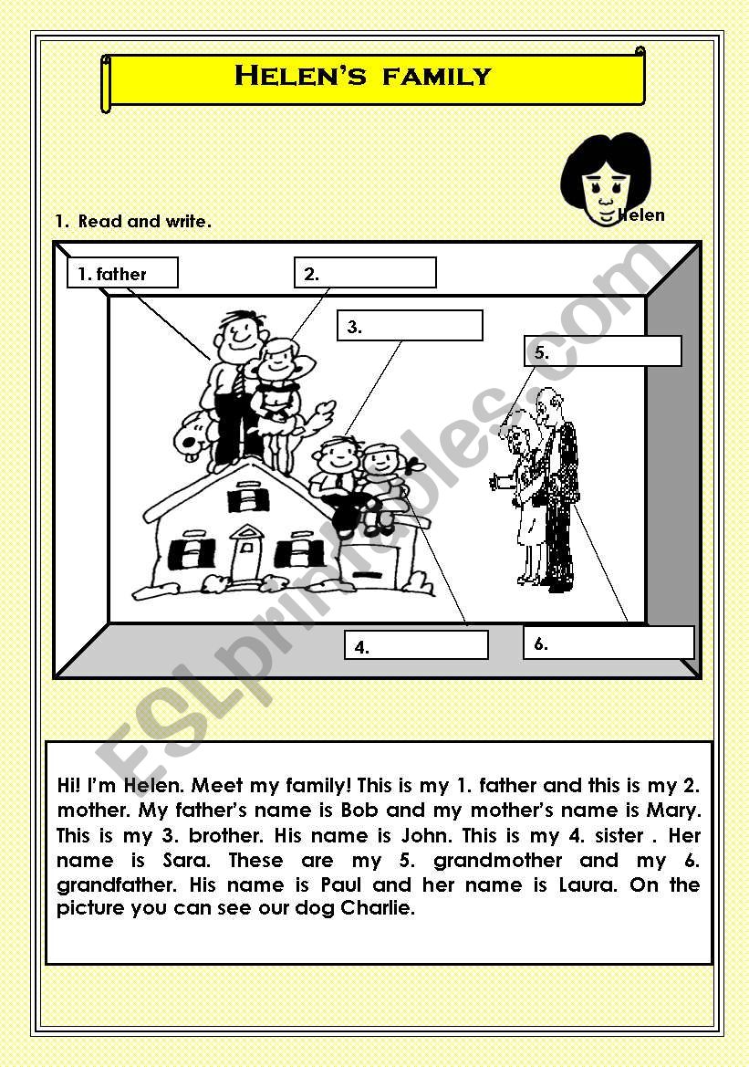 Helens family worksheet