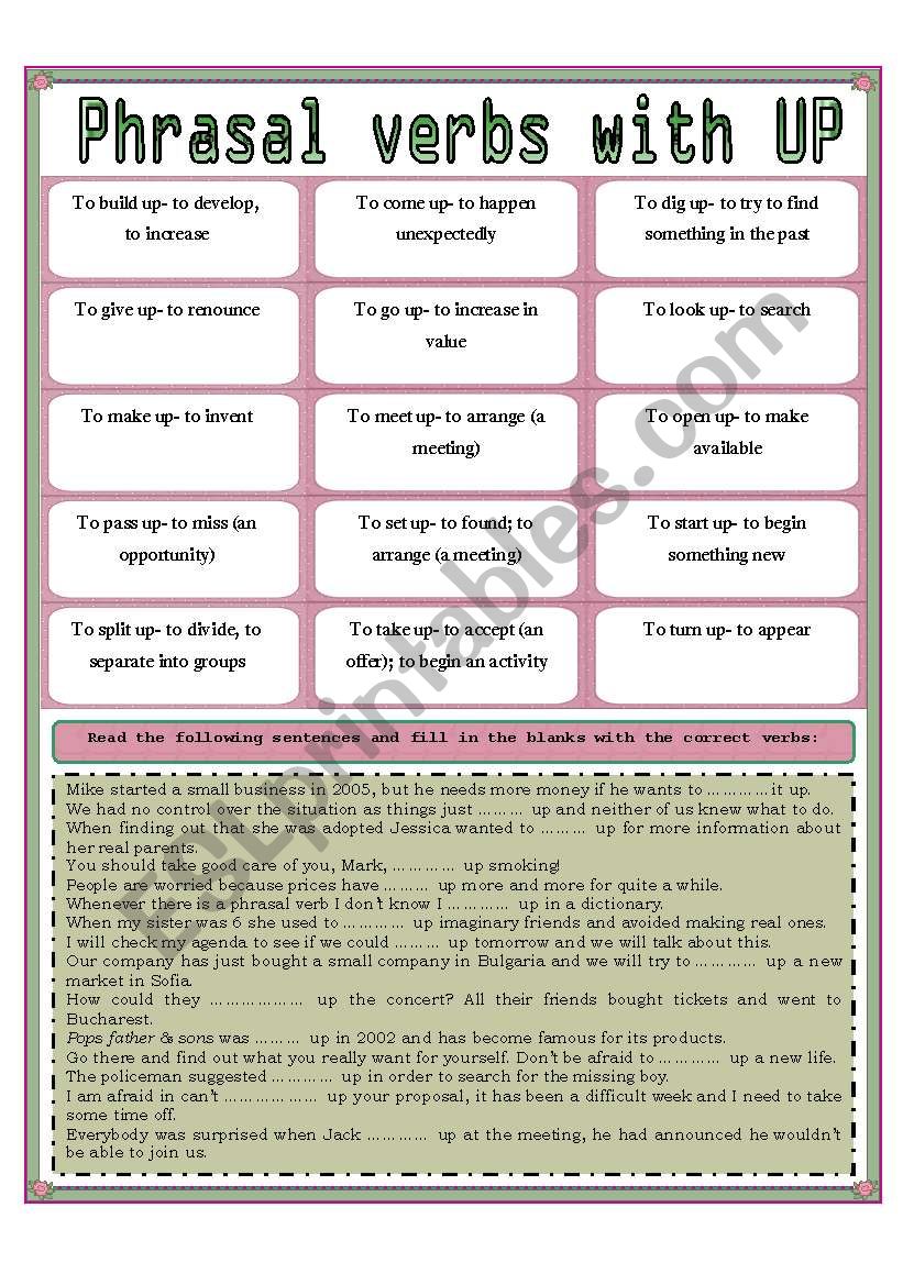 PHRASAL VERBS WITH UP worksheet