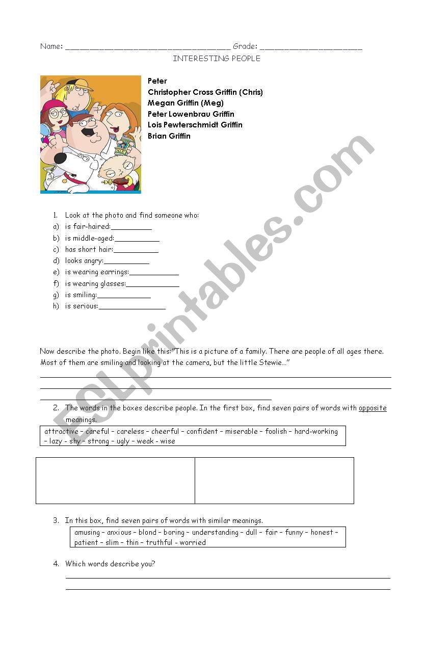 Describing people worksheet