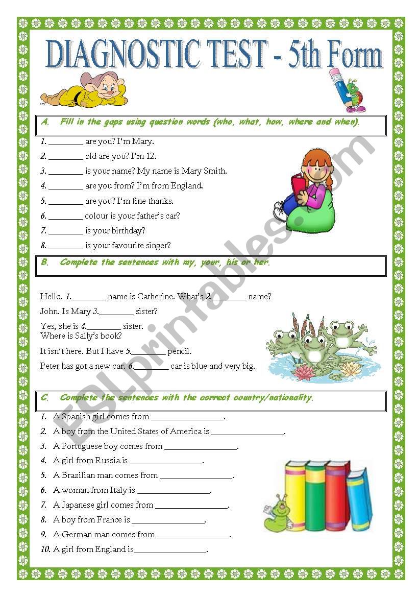 Diagnostic Test - 5th_6th form test - 3 Pages