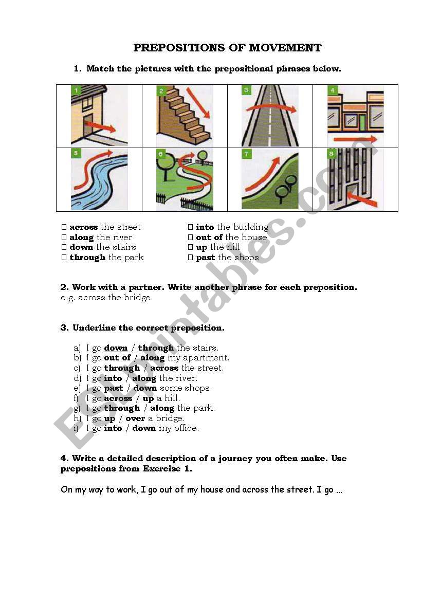 Prepositions of Movement worksheet