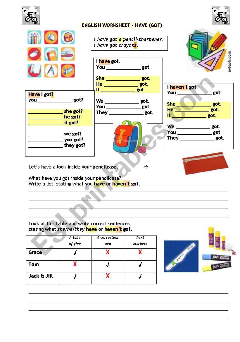 HAVE (GOT) worksheet