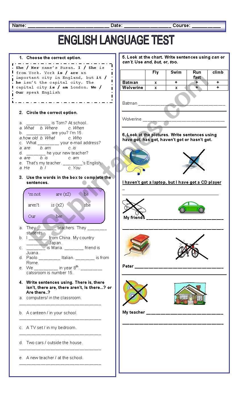 Elementary Test (Units 1 & 2 from Whats up? 1)