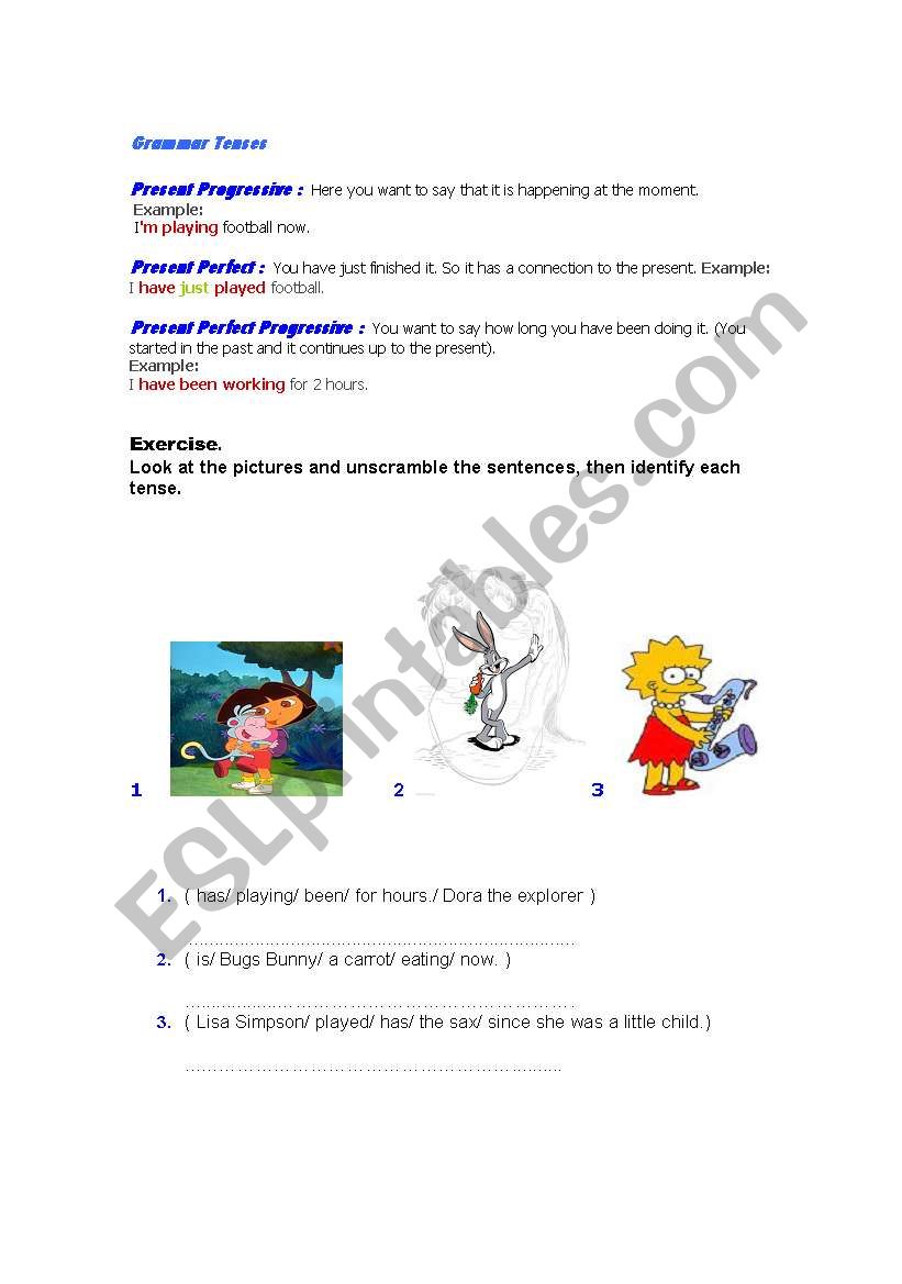 Grammar tenses exercises worksheet