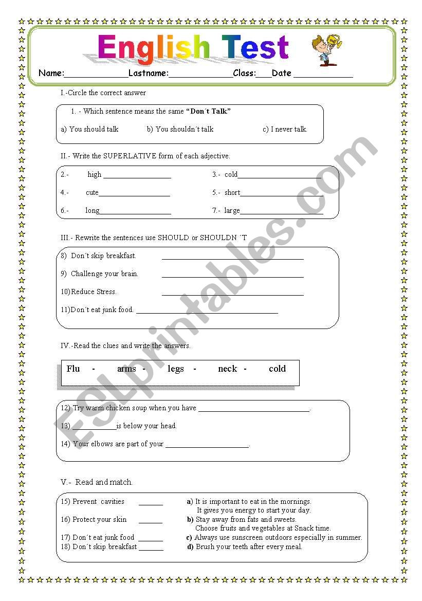 English Test worksheet