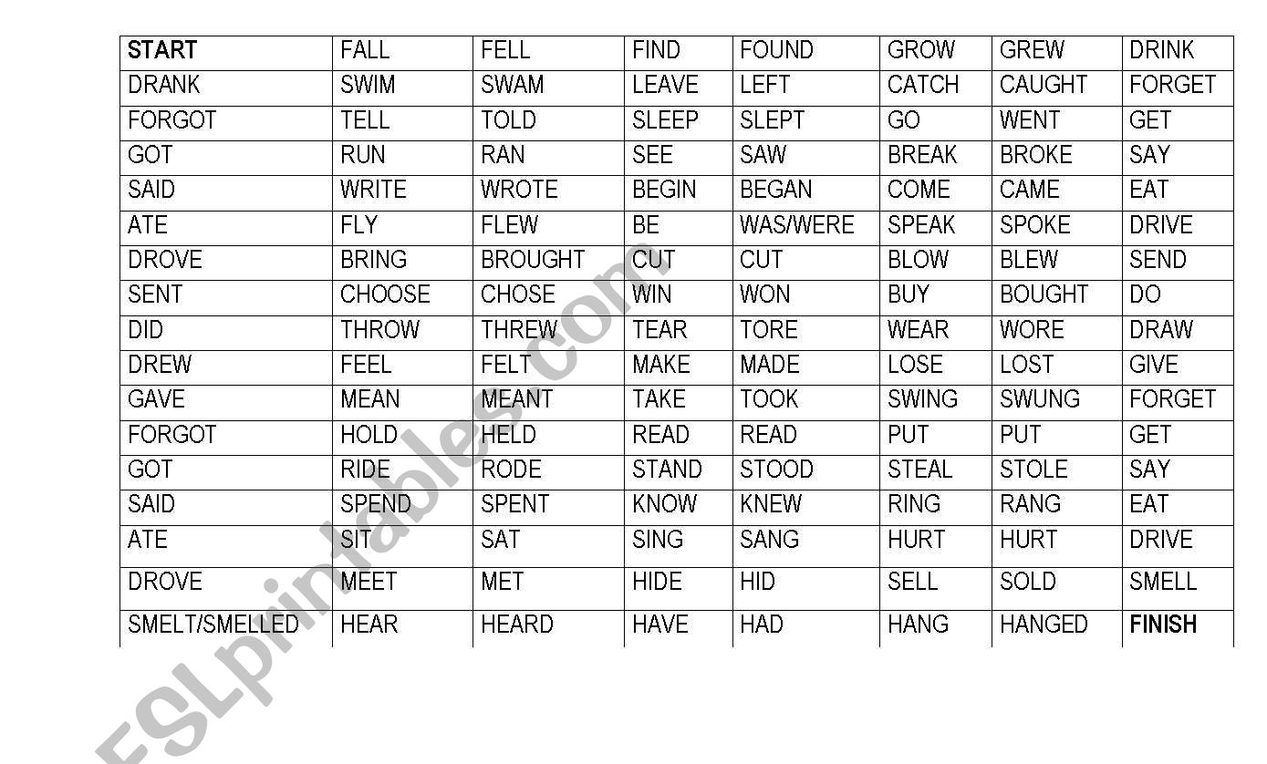 past tense irregular verbs domino