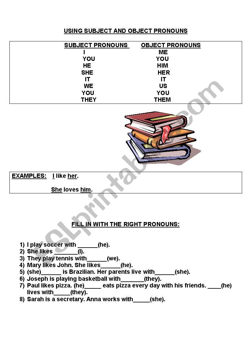 SUBJECT AND OBJECT PRONOUNS worksheet