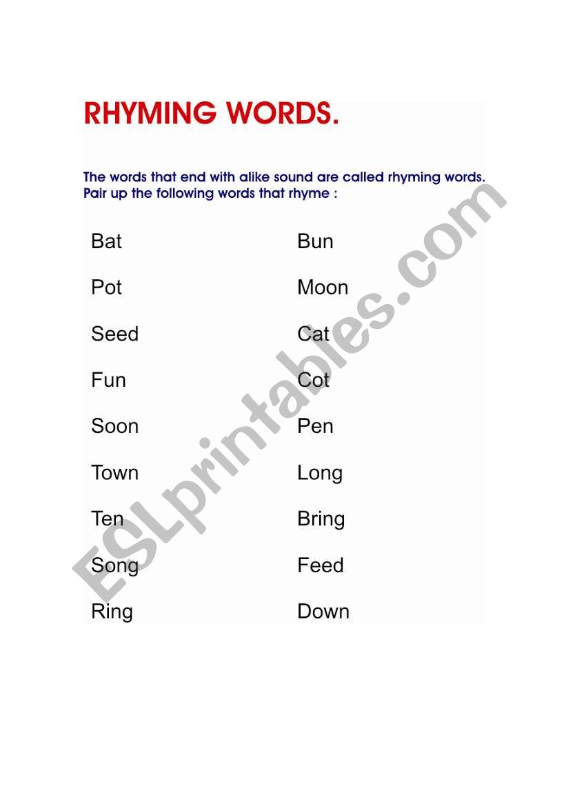 Rhyming words worksheet