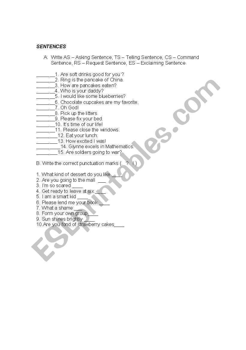 SENTENCES worksheet