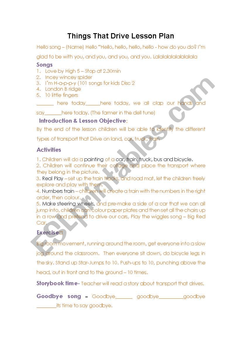 Transportations worksheet