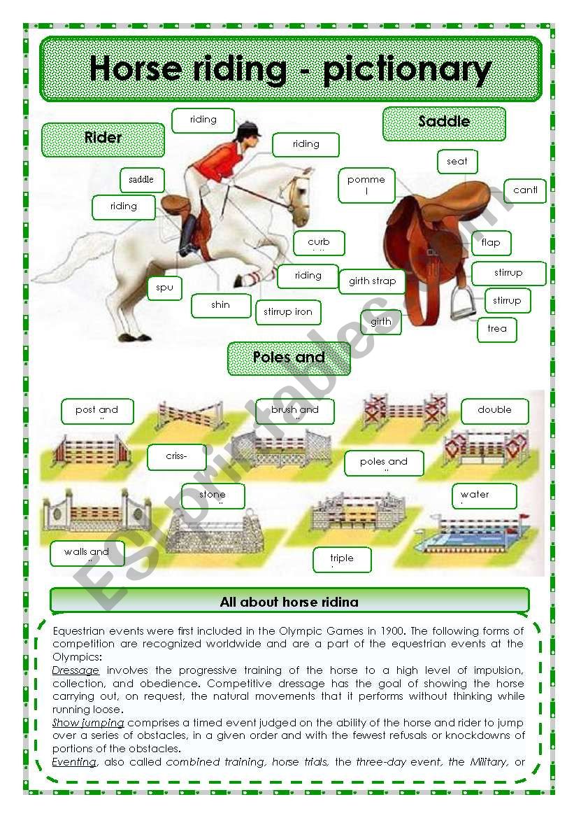 Horse riding -pictionary worksheet