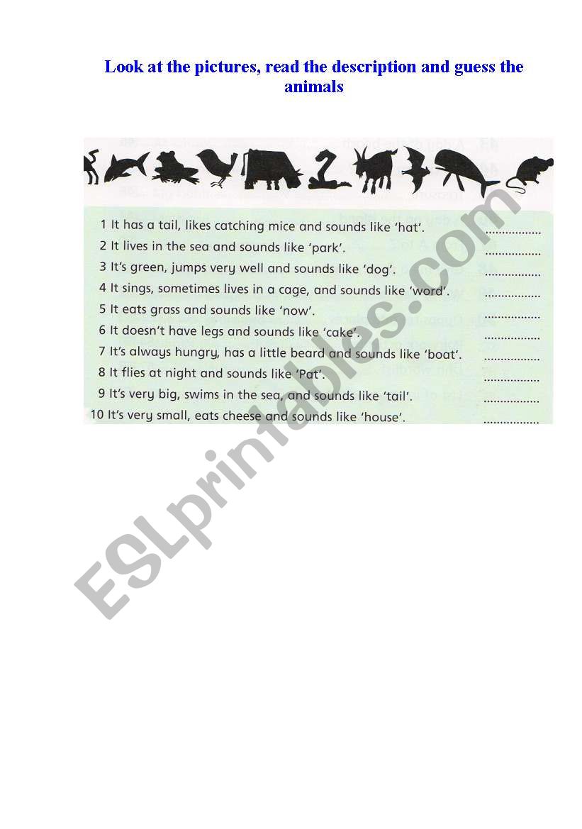 Guess the animals worksheet