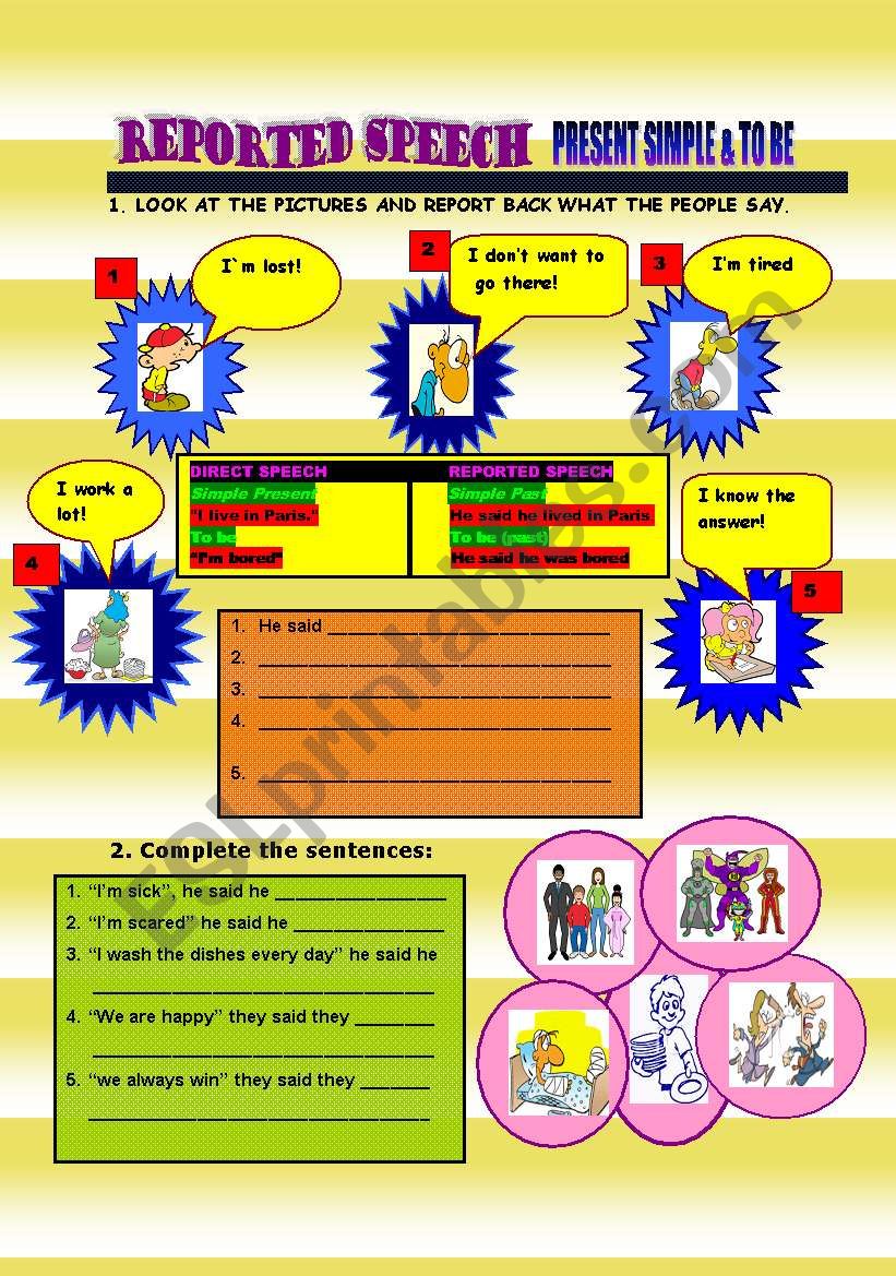 reported speech present simple worksheet