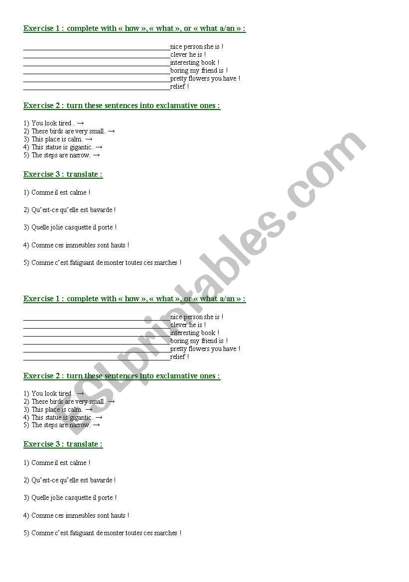 exclamatives worksheet