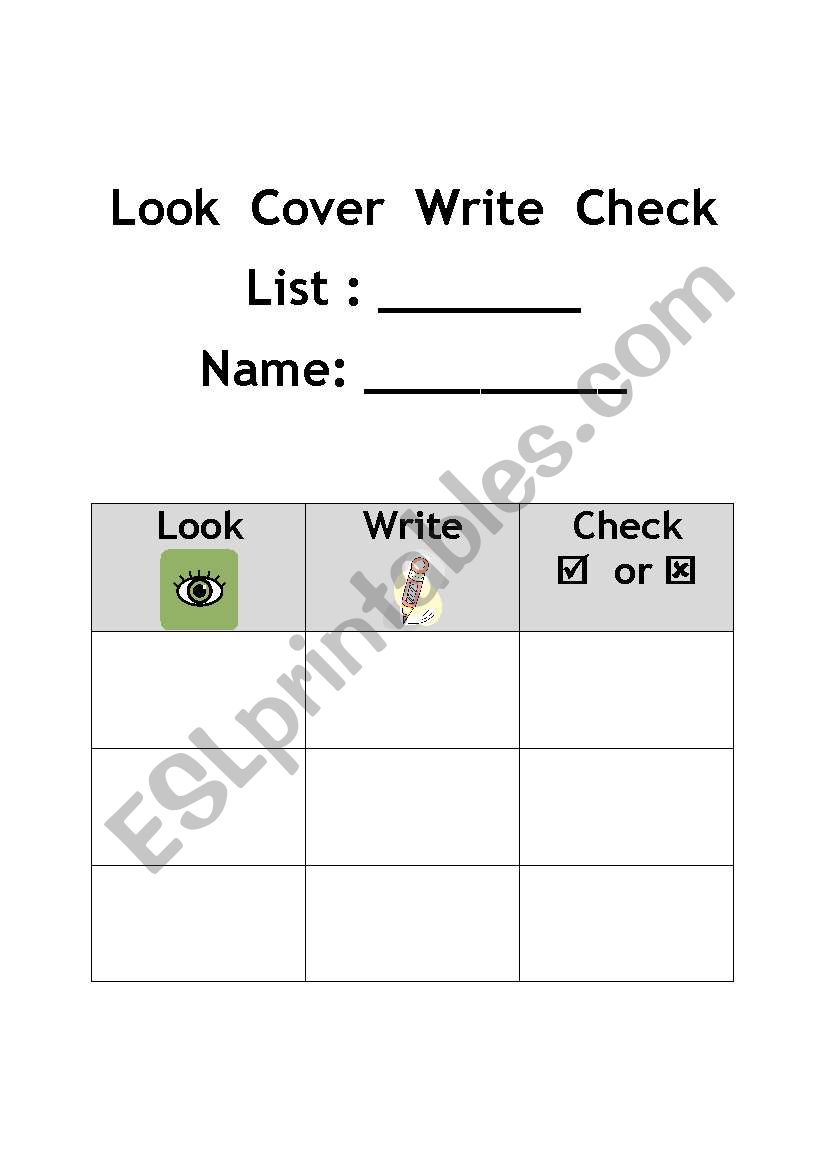 Look Cover Write Check spelling practice