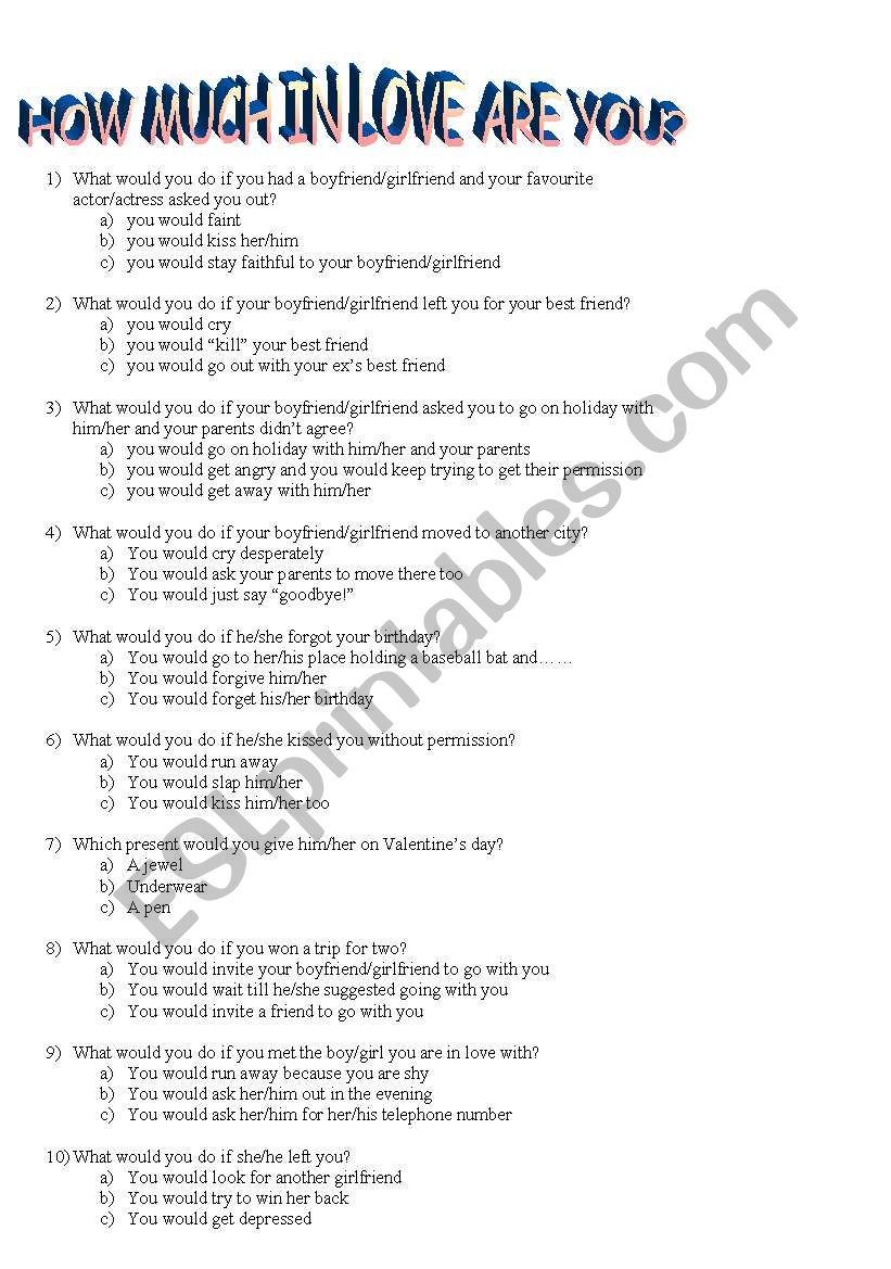 How much in love are you?  worksheet