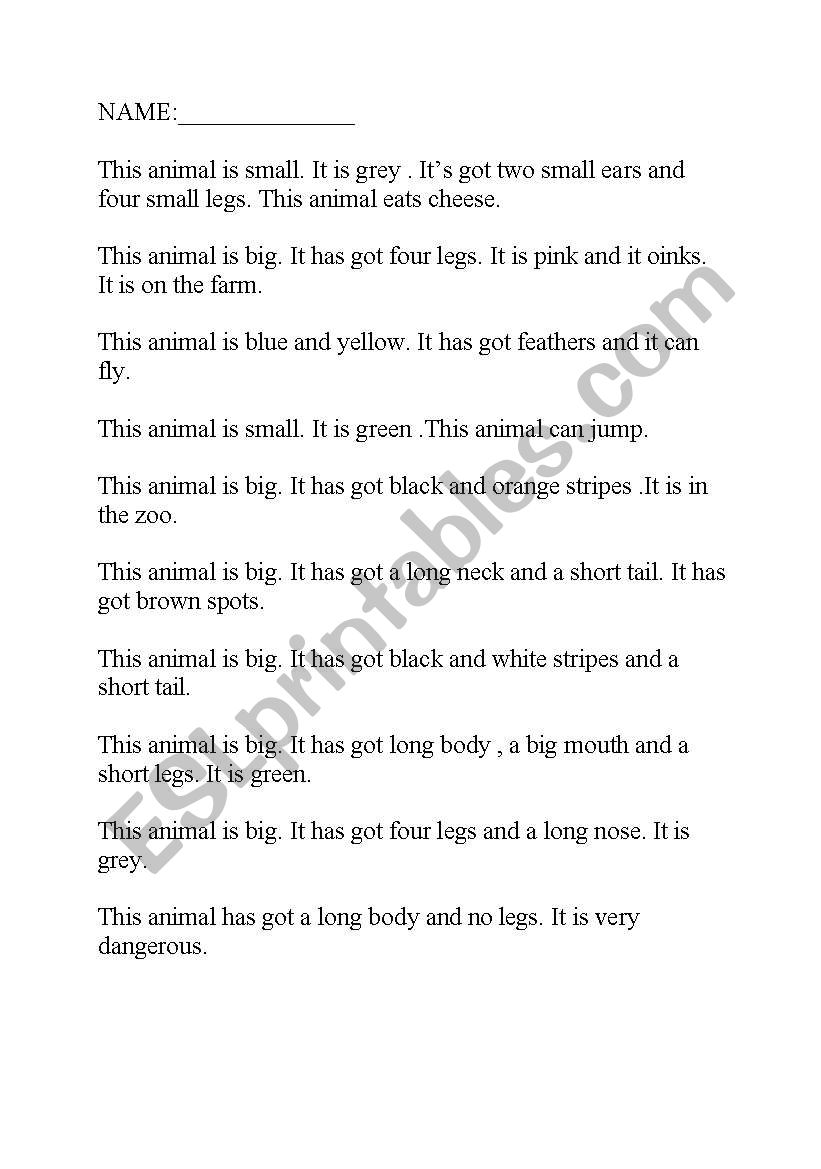 guess the animal! worksheet