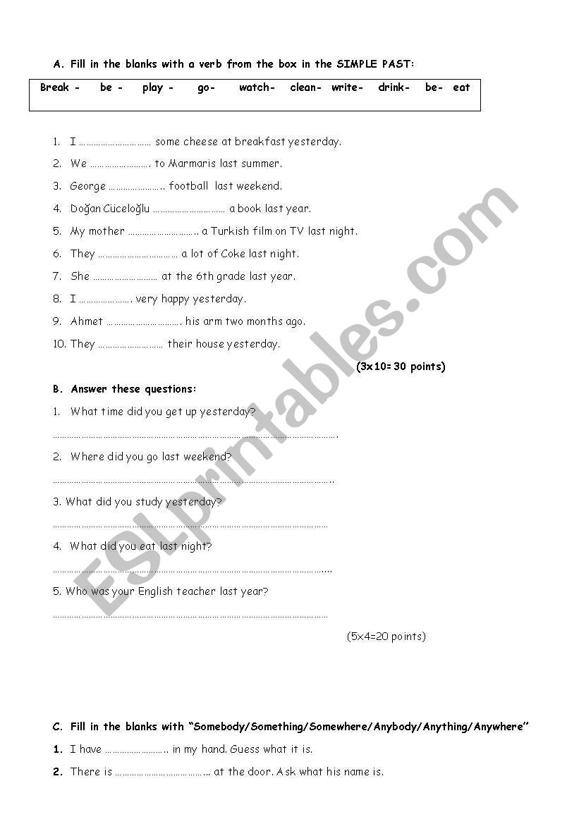 simple past worksheet