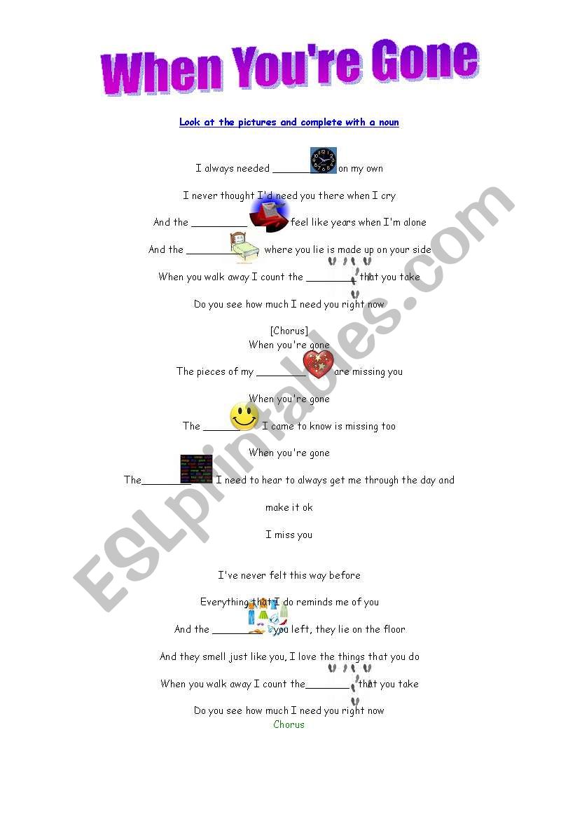 When you are gone  worksheet