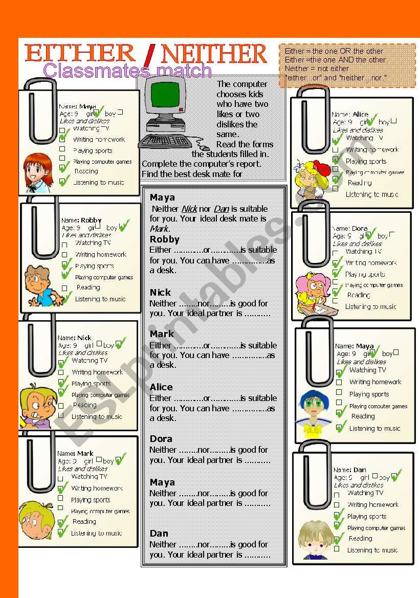 EITHER/NEITHER worksheet