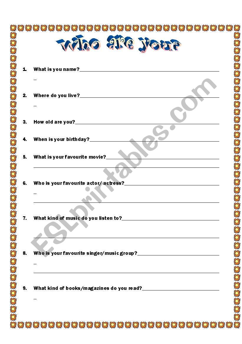 Who are you? worksheet