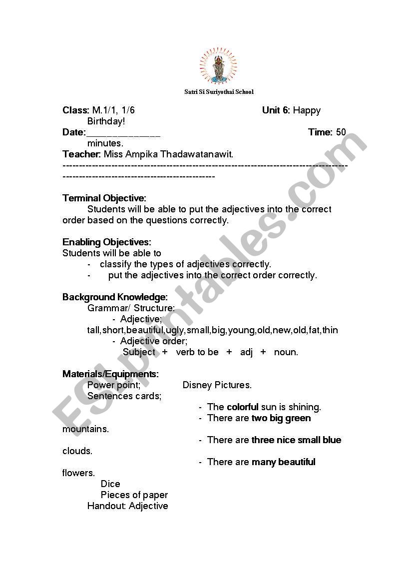 adjective worksheet