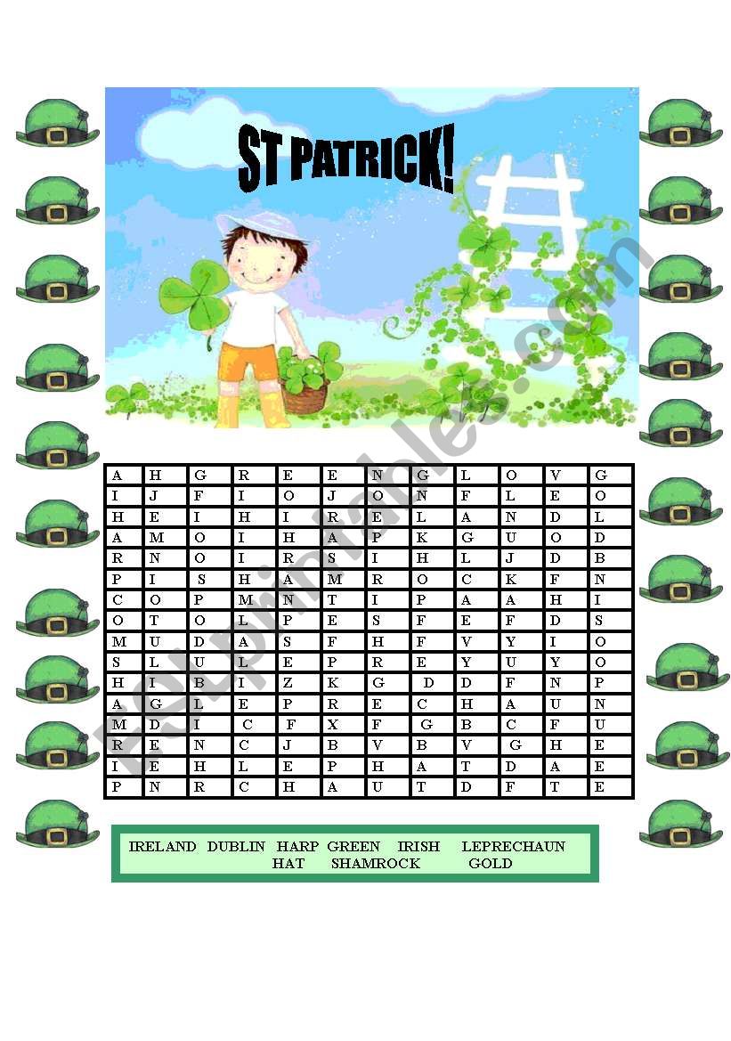 st Patrick wordsearch  worksheet