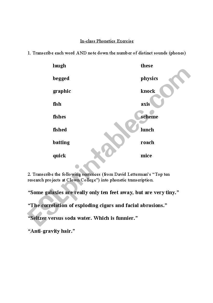 Phonetic transcription worksheet