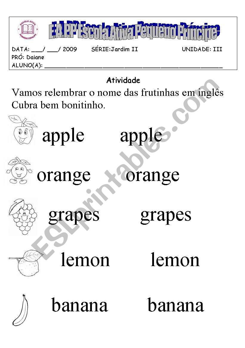 fruits worksheet