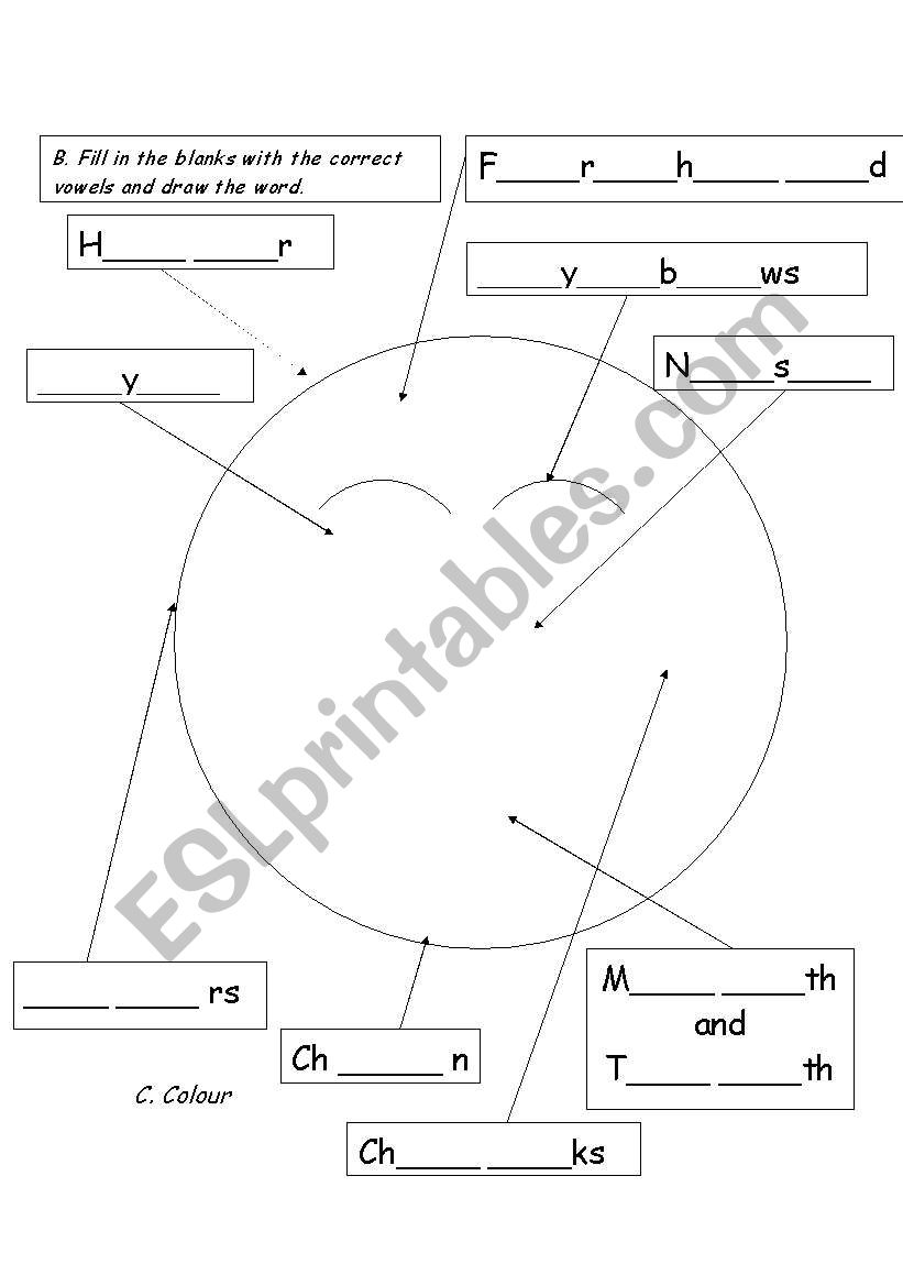 body parts - face worksheet