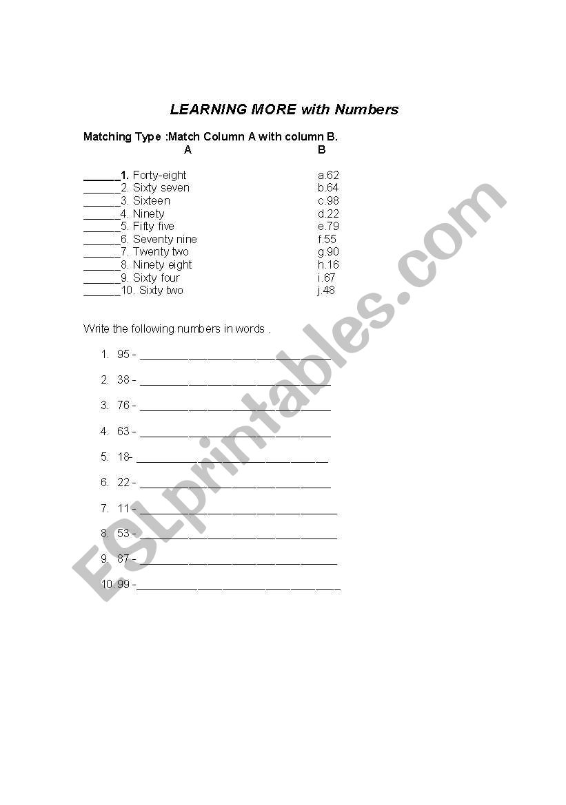 Fun with numbers worksheet