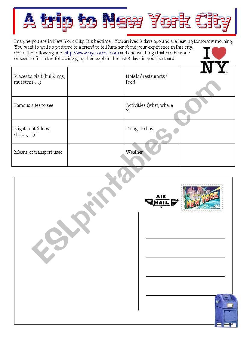 A trip to New York City worksheet
