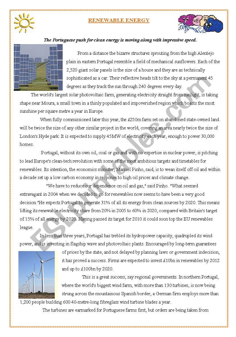 RENEWABLE ENERGY- READING COMPREHENSION