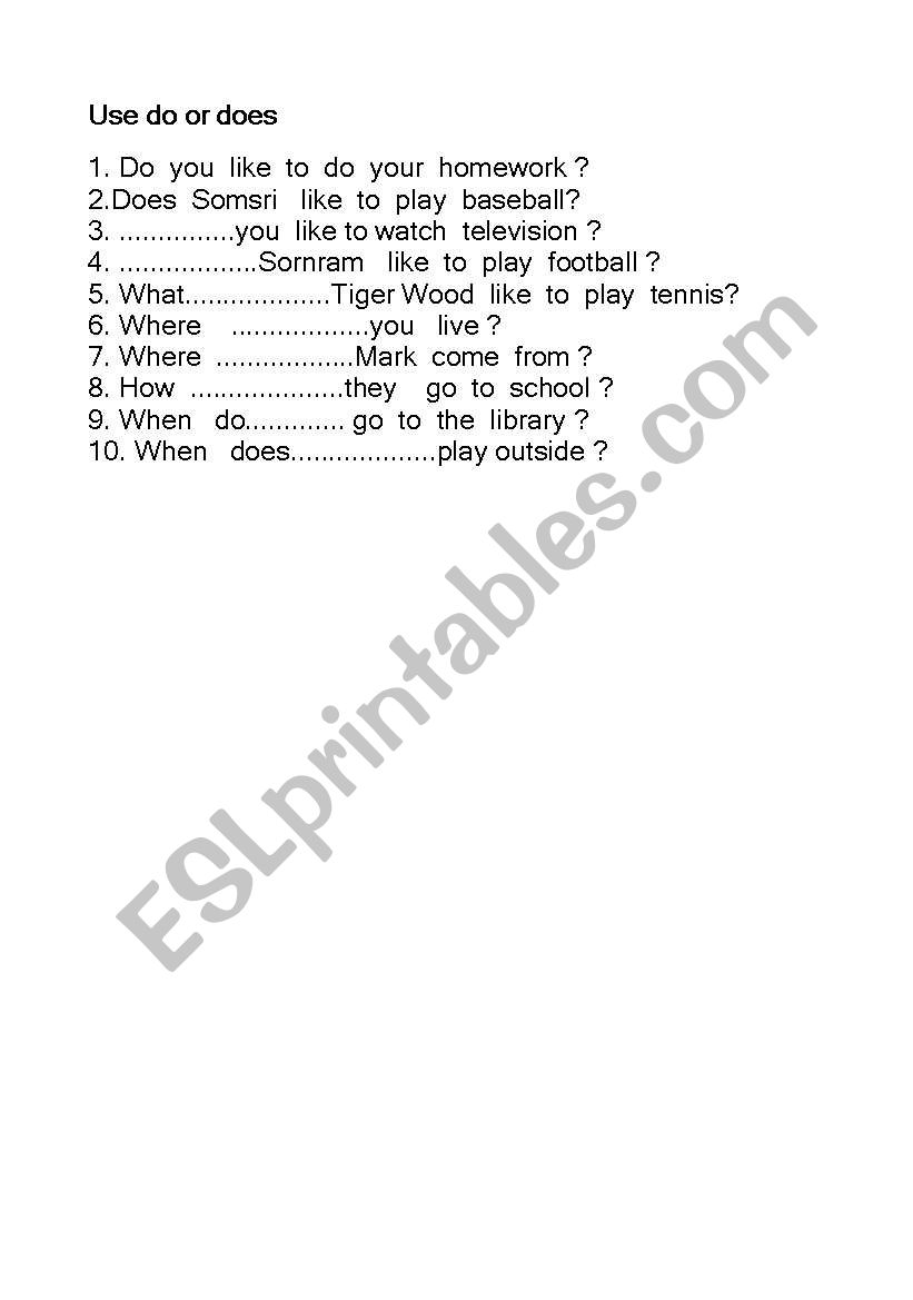 do or does worksheet