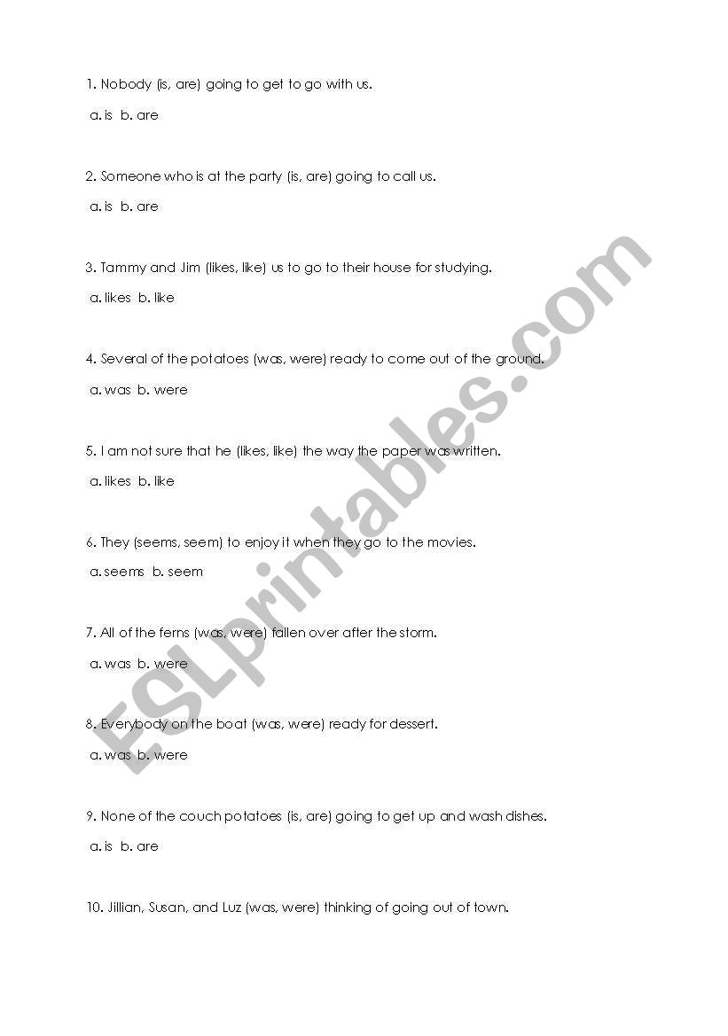 Agreement worksheet