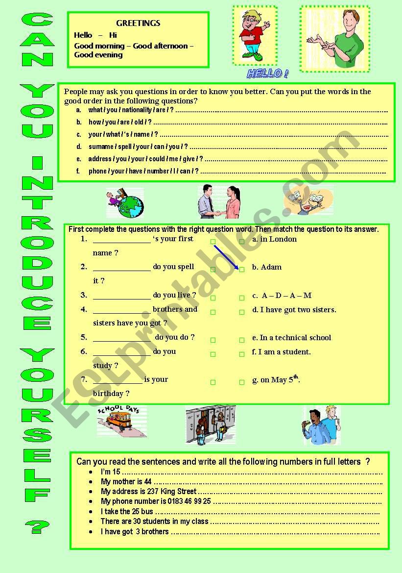 CAN YOU INTRODUCE YOURSELF ? worksheet