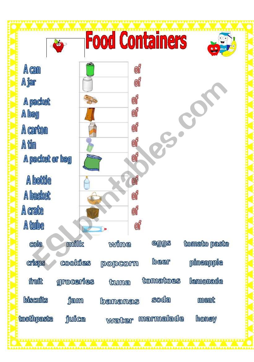 Food Containers worksheet