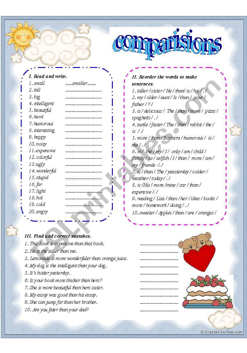 comparision worksheet