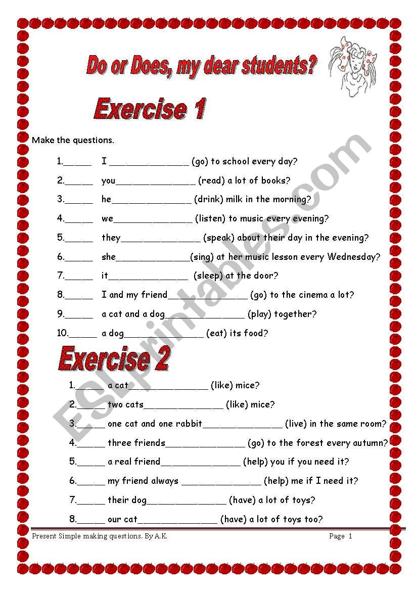 3 pages (42 sentences) Present simple -questions with do/does- 2/2