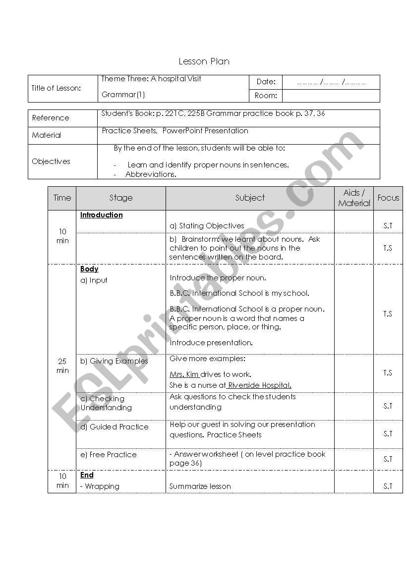 proper nouns lesson plan worksheet