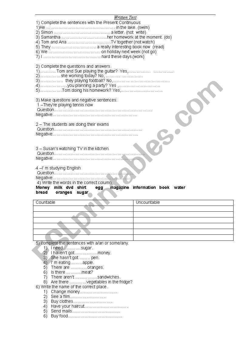 present continuous worksheet