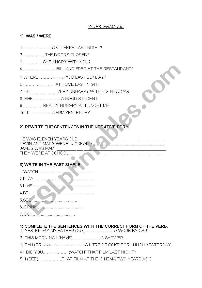 past simple  worksheet