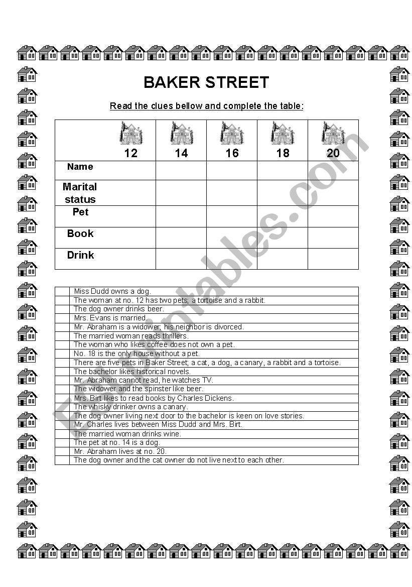 Baker Street worksheet