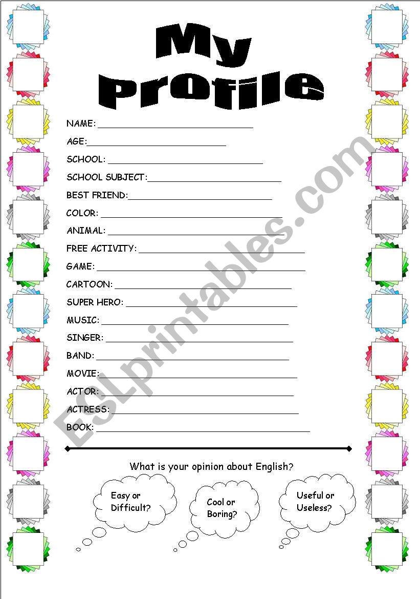 My Profile worksheet