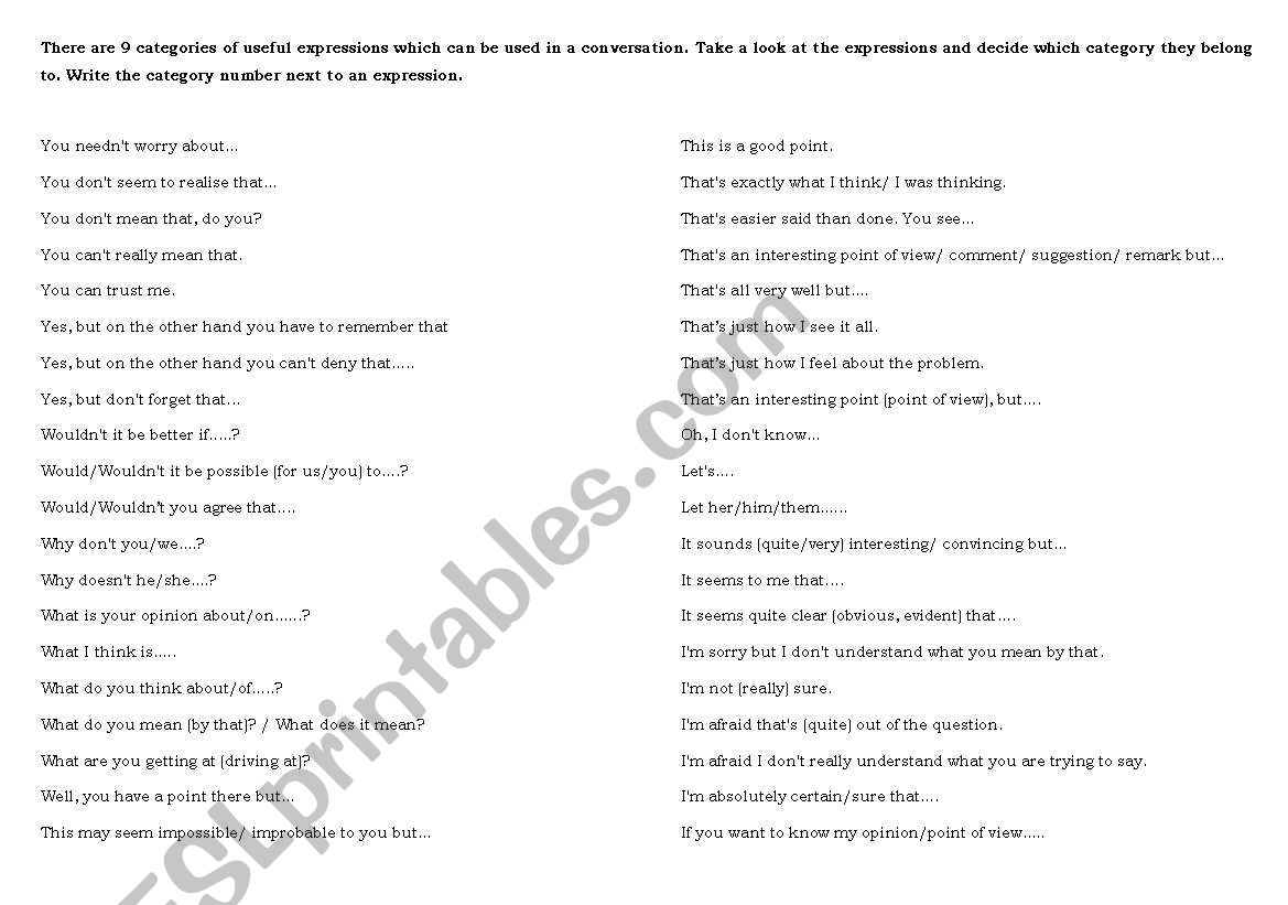 conversational phrases worksheet