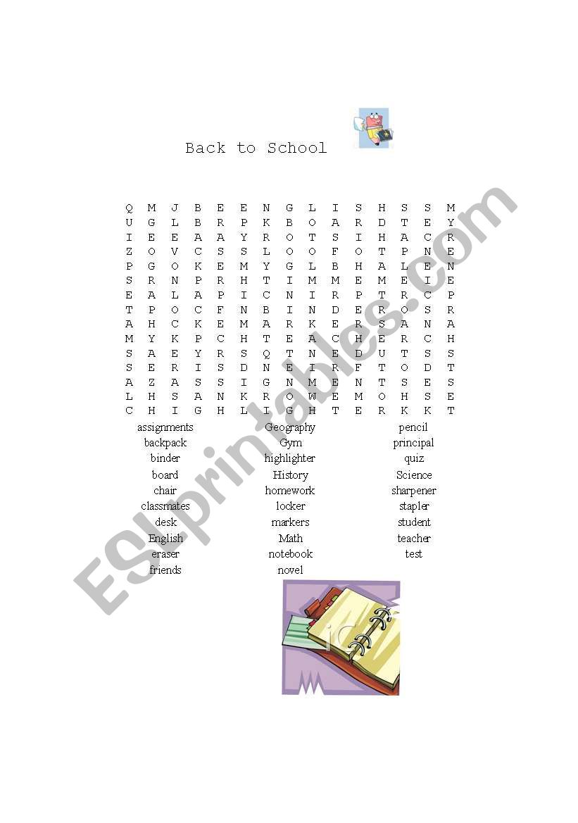 Back to School Wordsearch worksheet