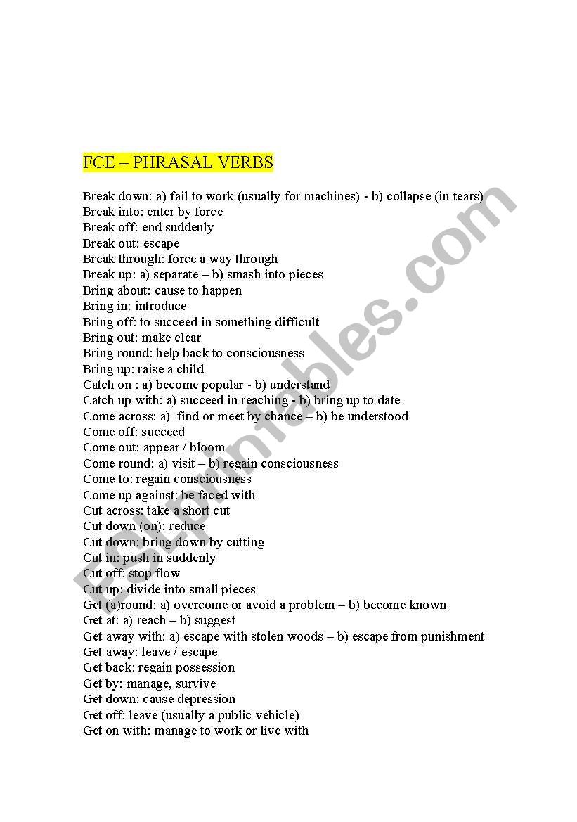 Phrasal verbs for First Certificate