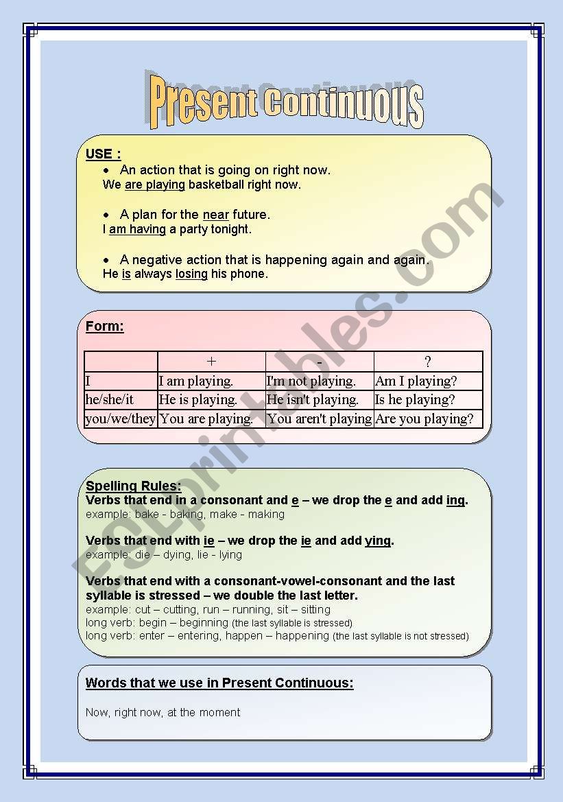 Present Continuous worksheet