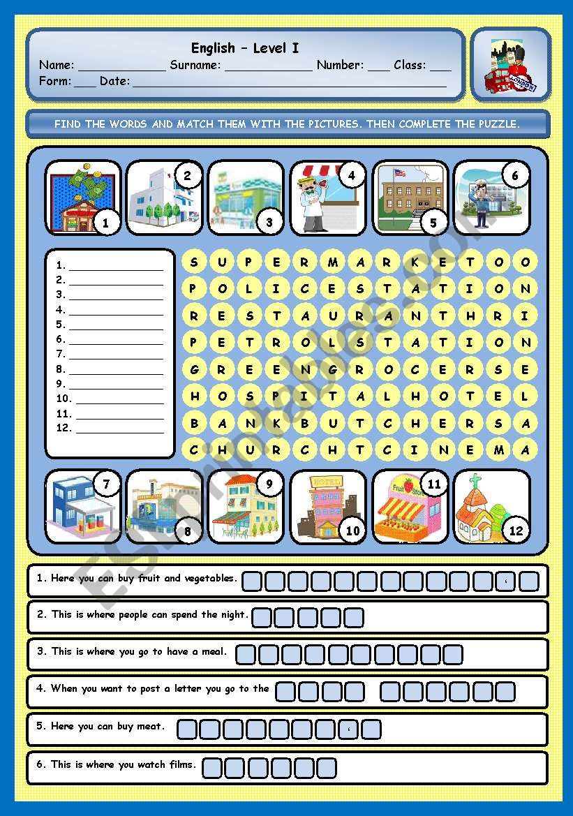 PUBLIC PLACES worksheet