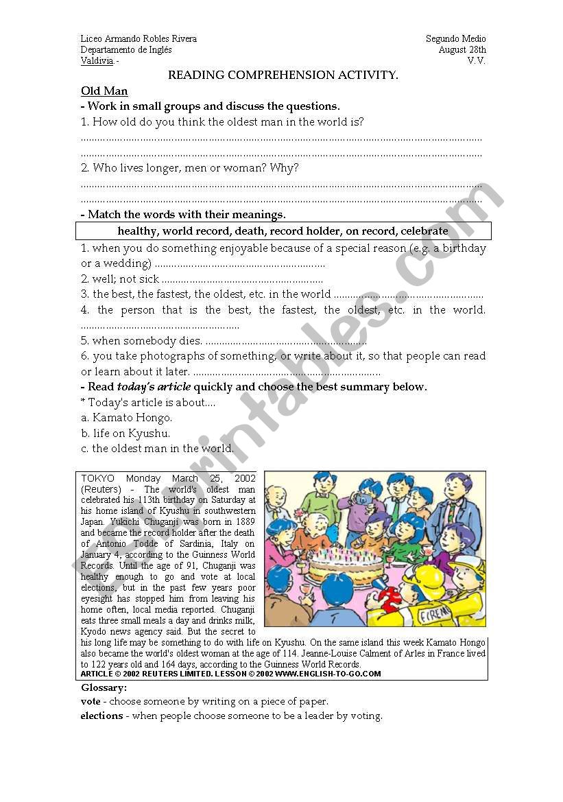 reading comprehension worksheet